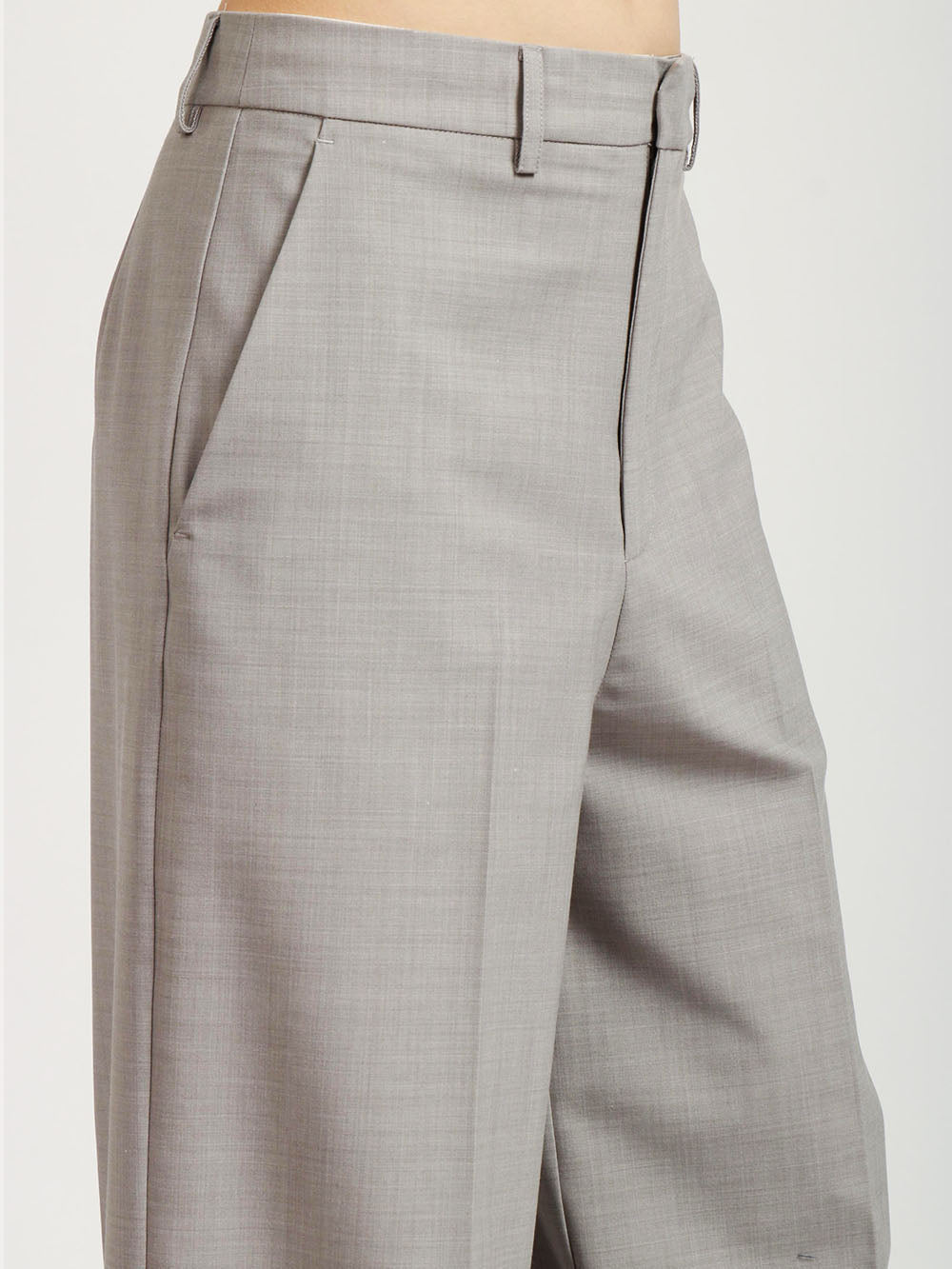 SEMICOUTURE Pantaloni Cindy Palazzo in Fresco di Lana Grigi Perla Grigio perla