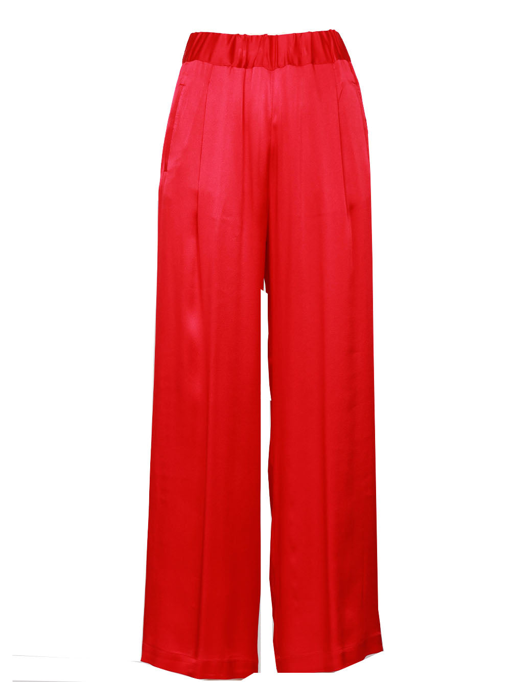 SEMICOUTURE Pantaloni Jhonny Palazzo in Satin Misto Seta Rossi Rosso