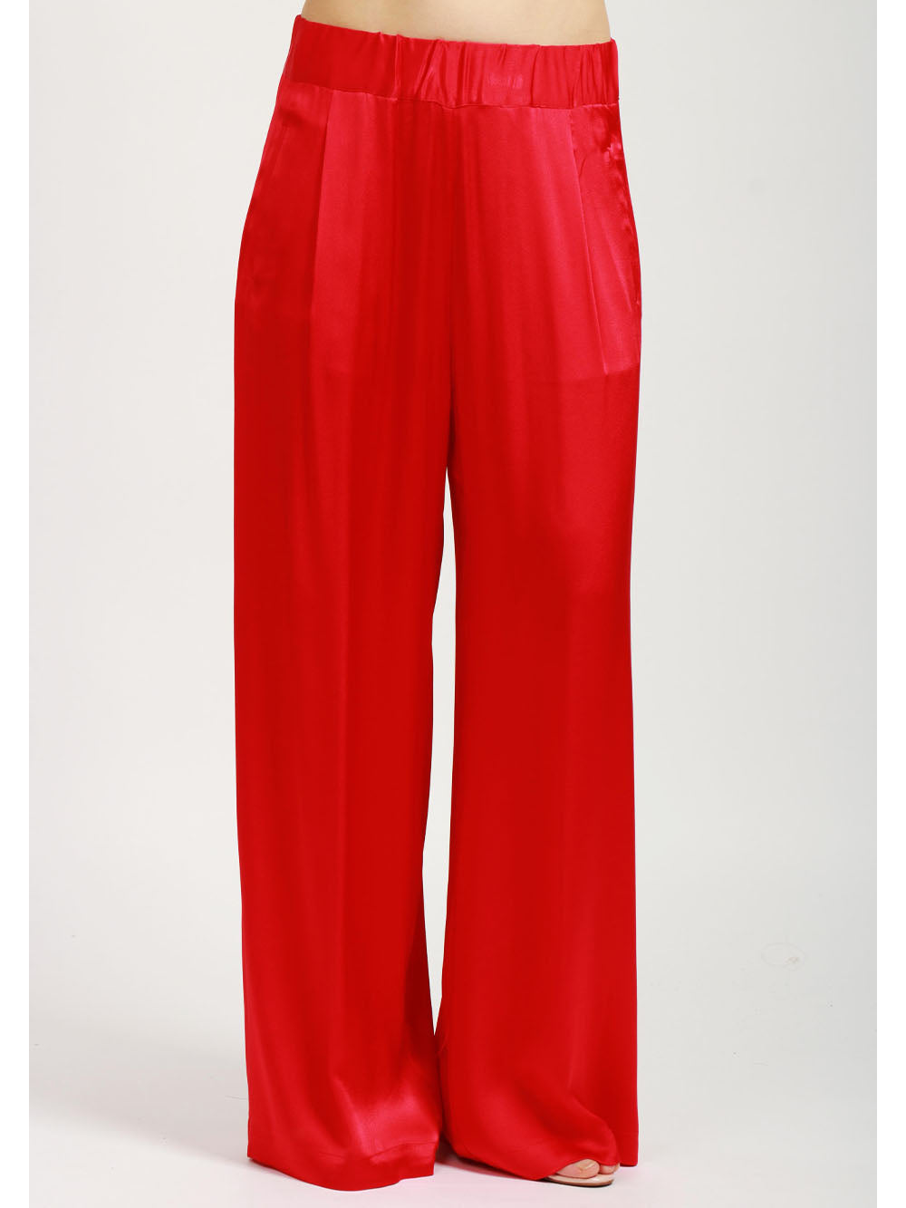 SEMICOUTURE Pantaloni Jhonny Palazzo in Satin Misto Seta Rossi Rosso