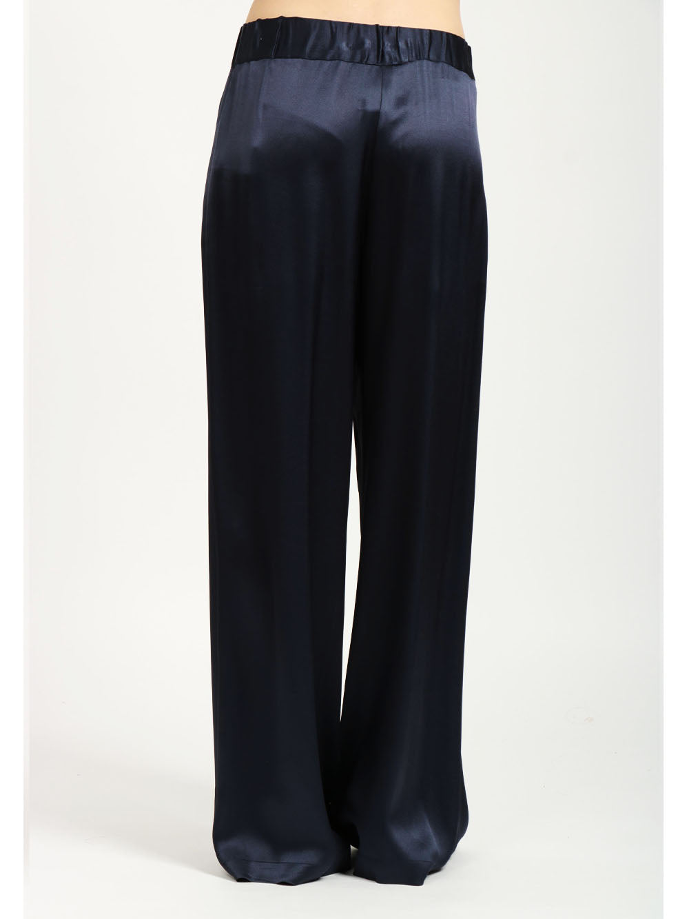 SEMICOUTURE Pantaloni Jhonny Palazzo in Satin Misto Seta Blu Notte Blu