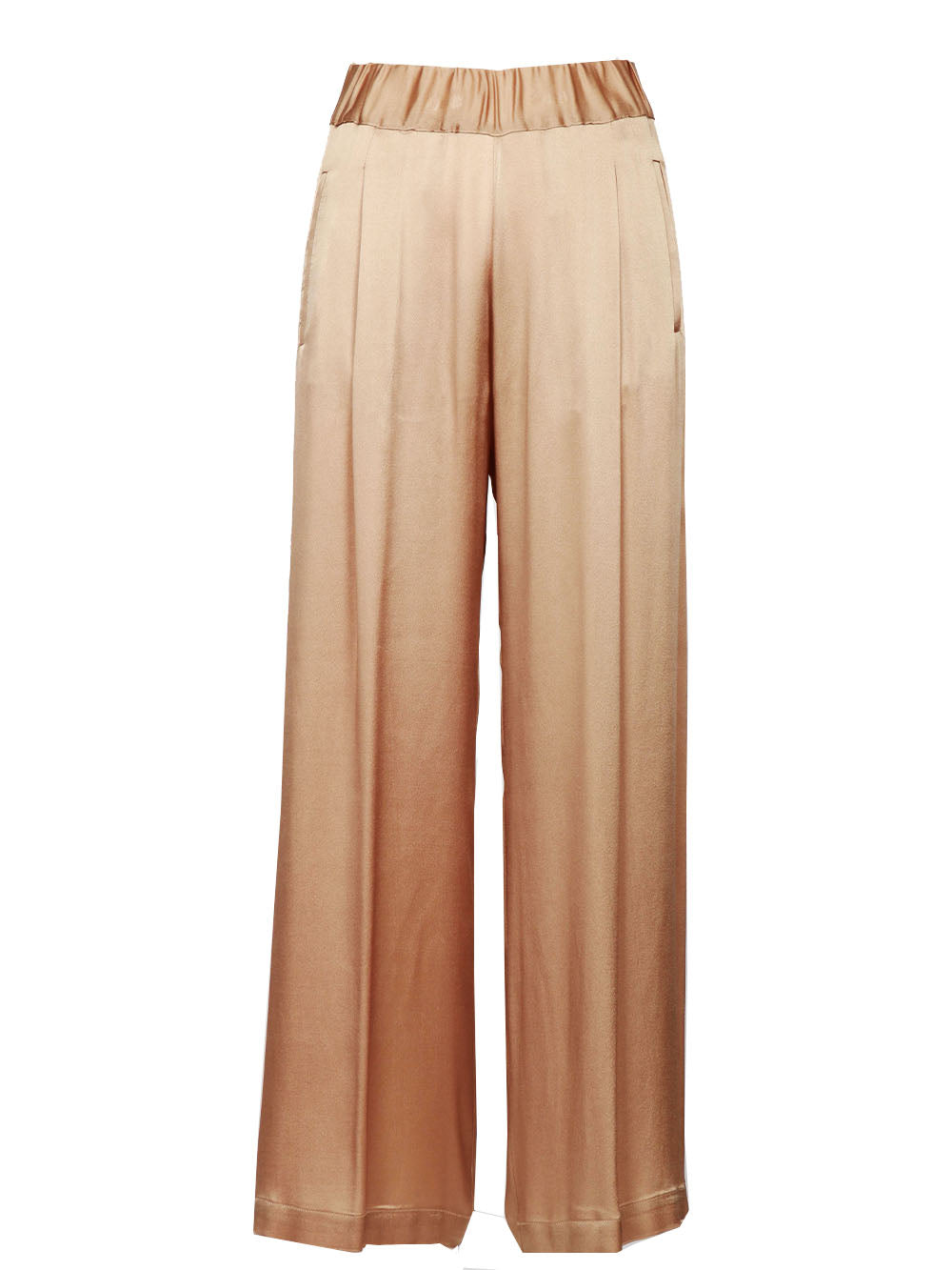 SEMICOUTURE Pantaloni Jhonny Palazzo in Satin Misto Seta Champagne Champagne