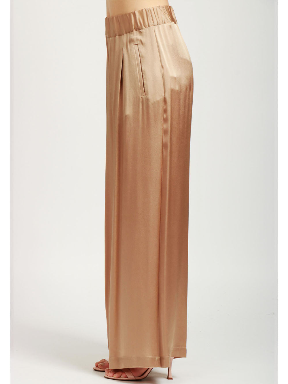 SEMICOUTURE Pantaloni Jhonny Palazzo in Satin Misto Seta Champagne Champagne