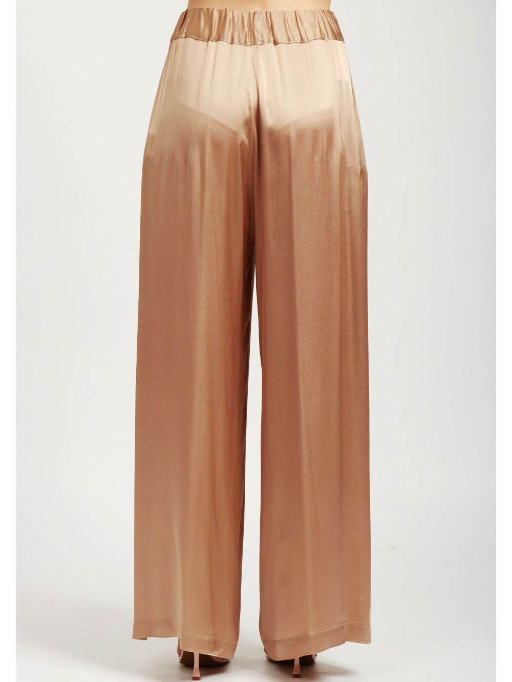 SEMICOUTURE Pantaloni Jhonny Palazzo in Satin Misto Seta Champagne Champagne