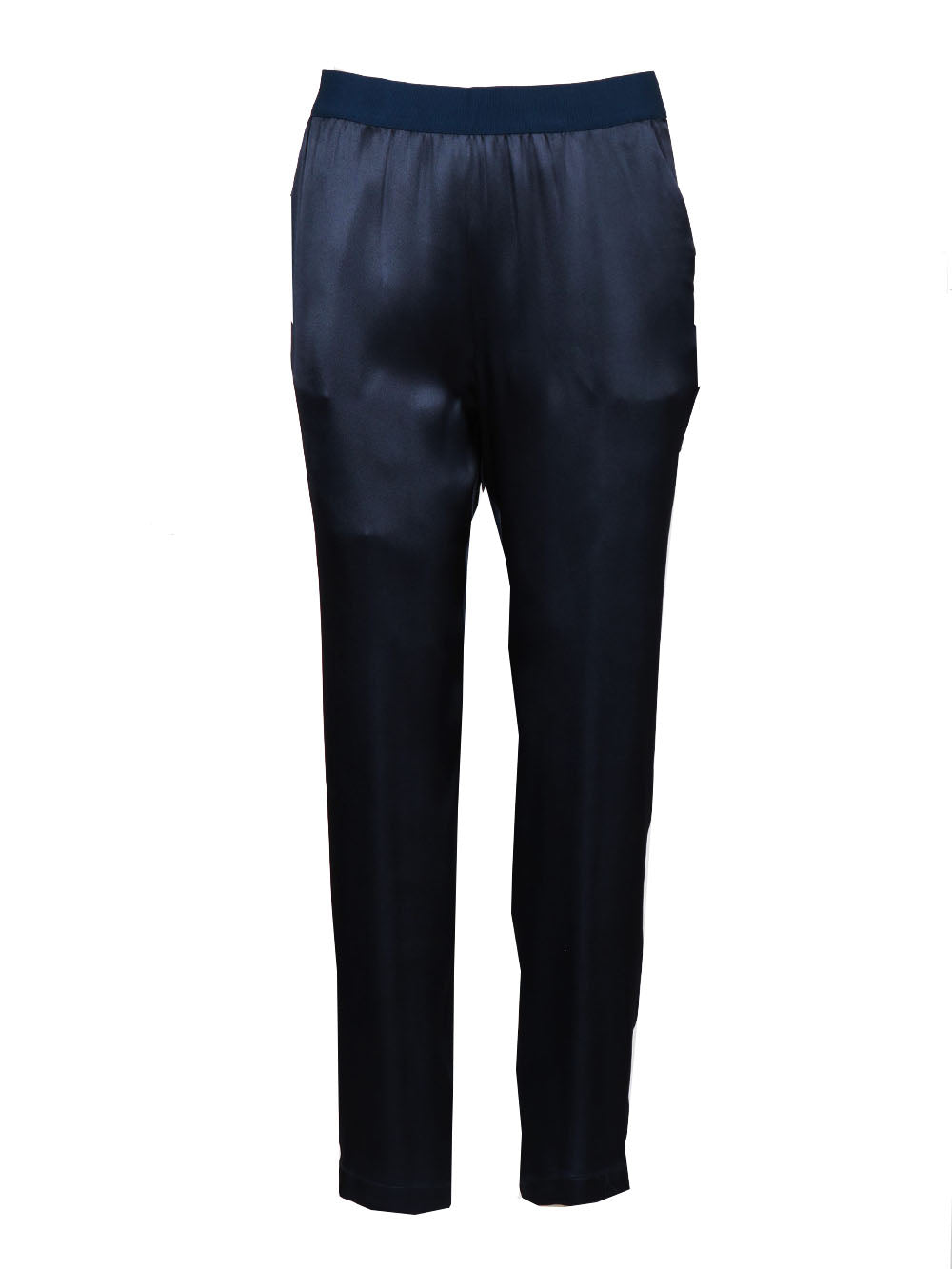 SEMICOUTURE Pantaloni Philippa in Satin Misto Seta Blu Notte Blu