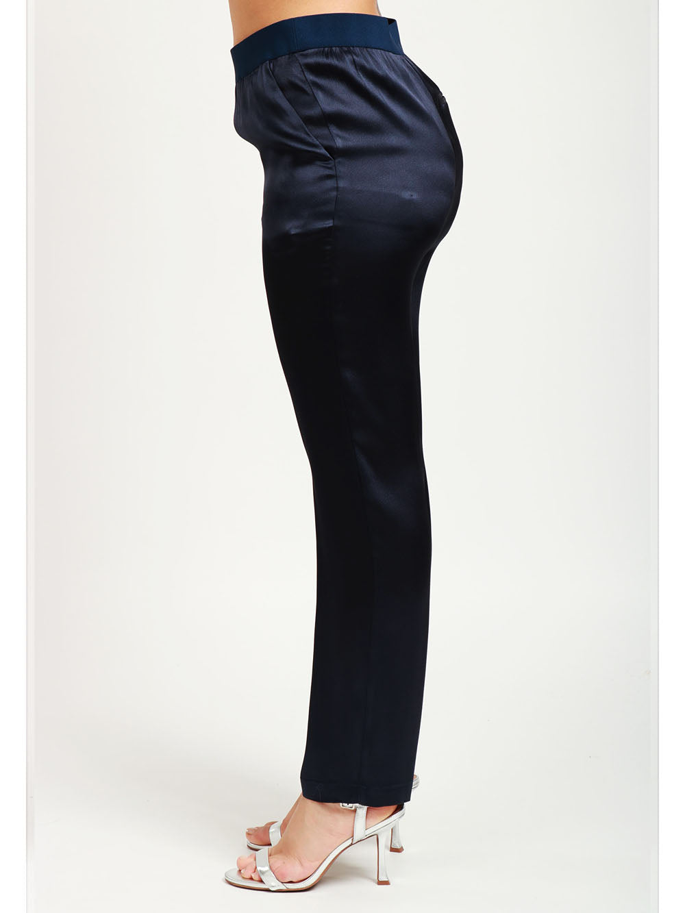 SEMICOUTURE Pantaloni Philippa in Satin Misto Seta Blu Notte Blu