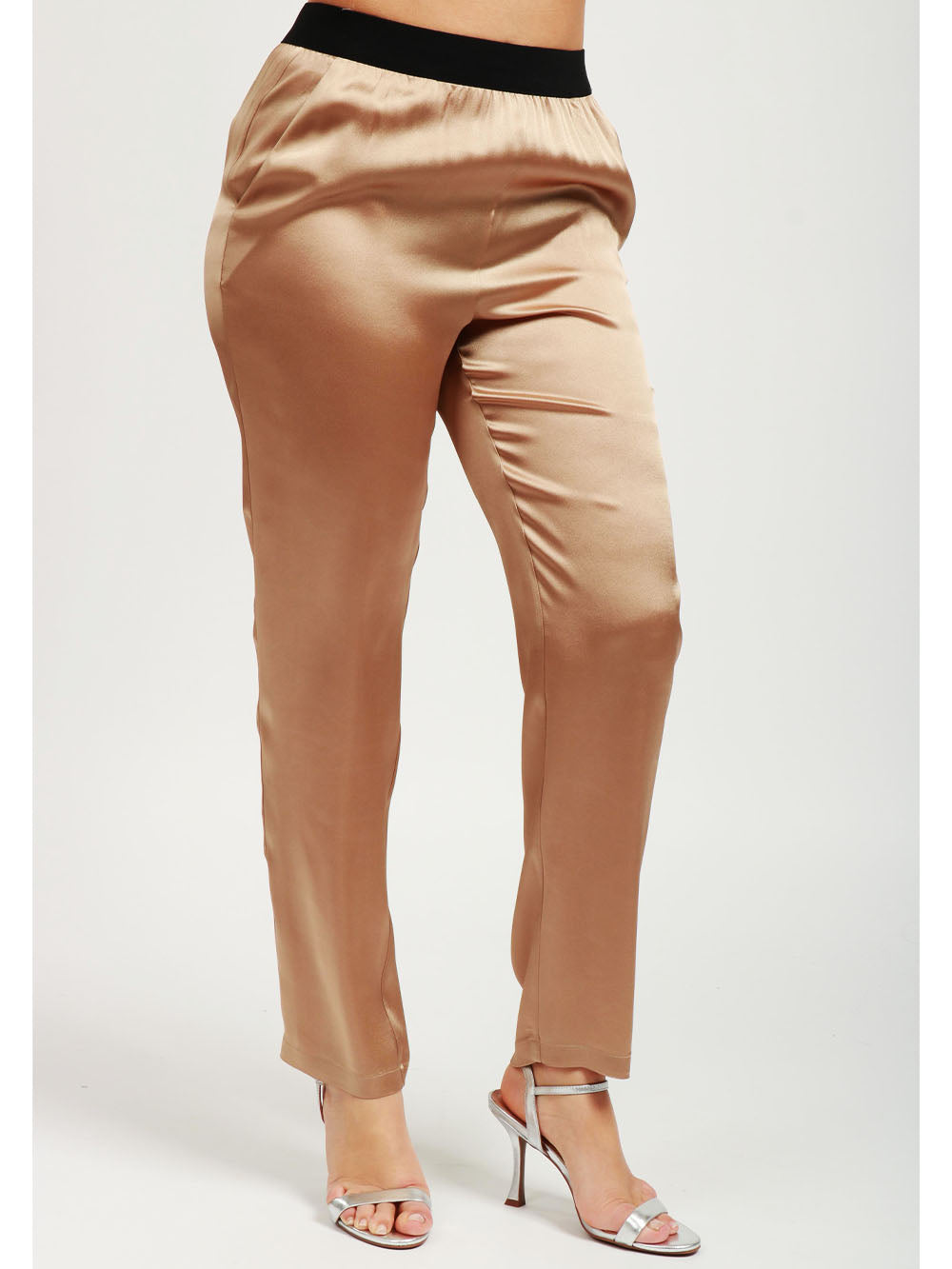 SEMICOUTURE Pantaloni Philippa in Satin Misto Seta Champagne Champagne