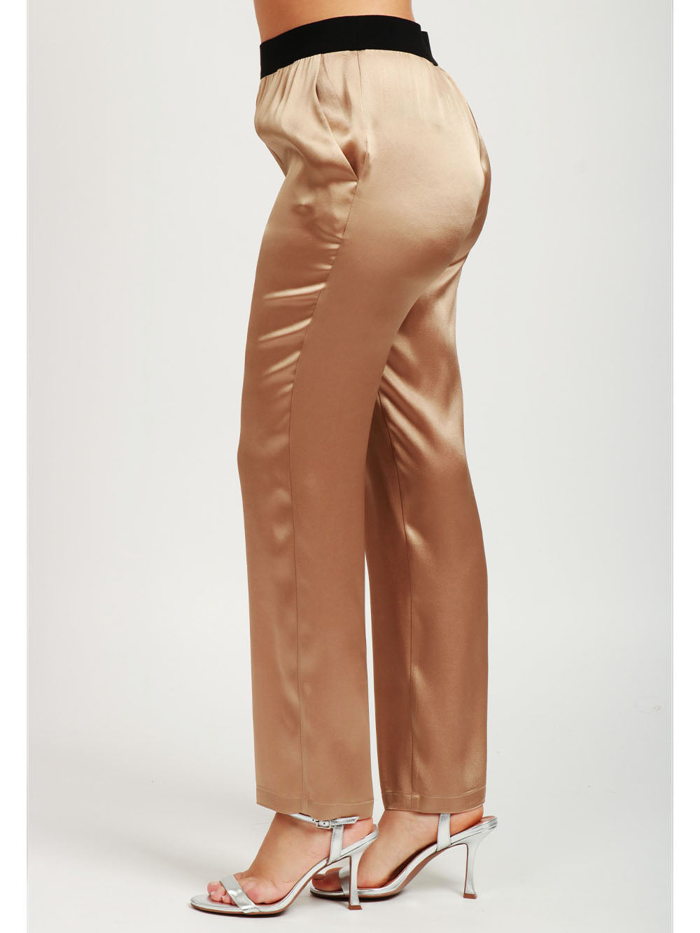 SEMICOUTURE Pantaloni Philippa in Satin Misto Seta Champagne Champagne