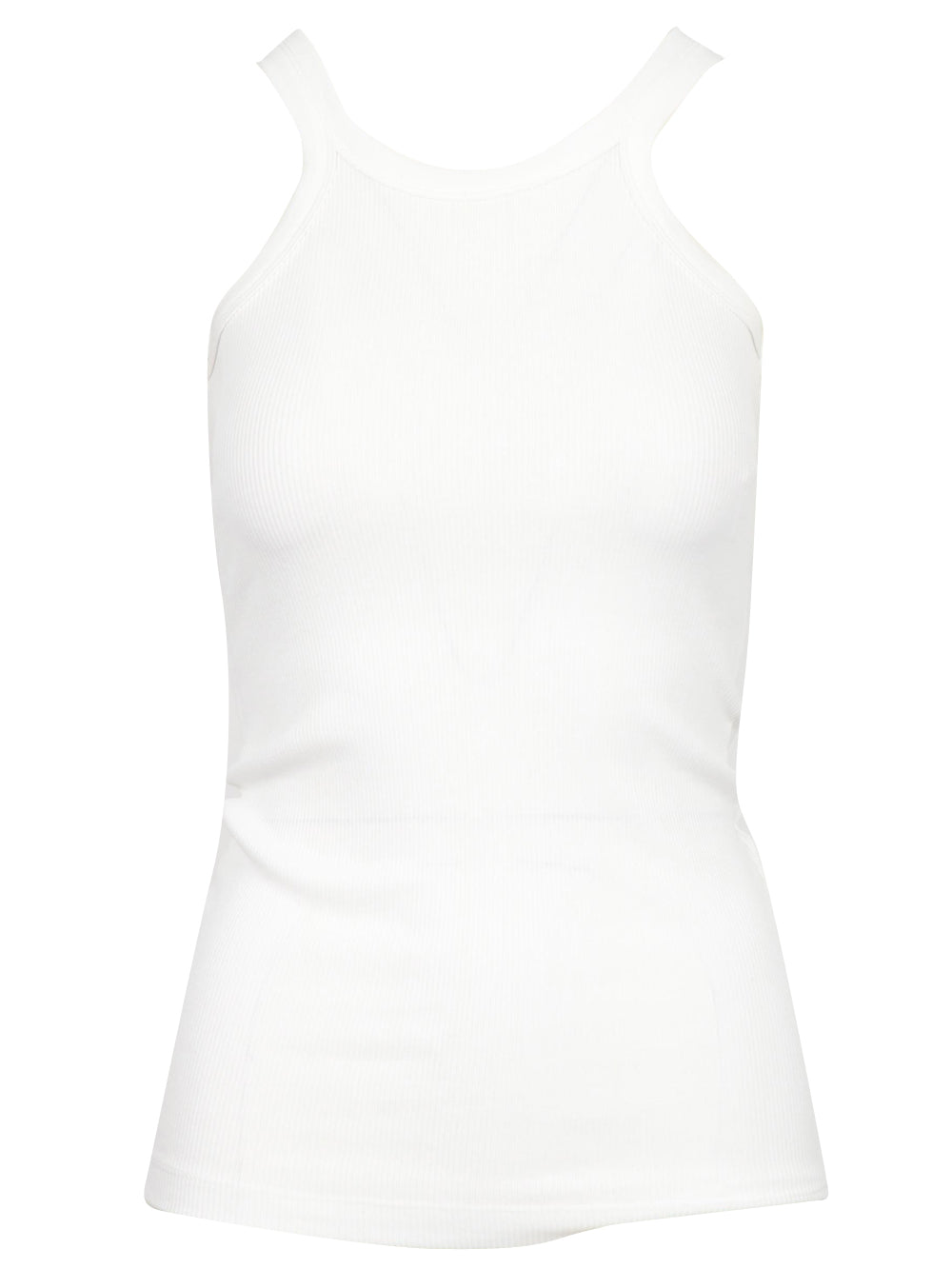 SPORTMAX Top Caccia Canotta a Costine in Misto Seta Bianco Panna