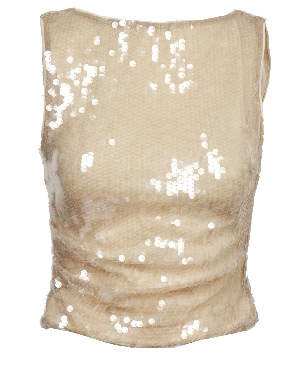 STAUD Top Eton Girocollo in Paillettes Champagne Perla