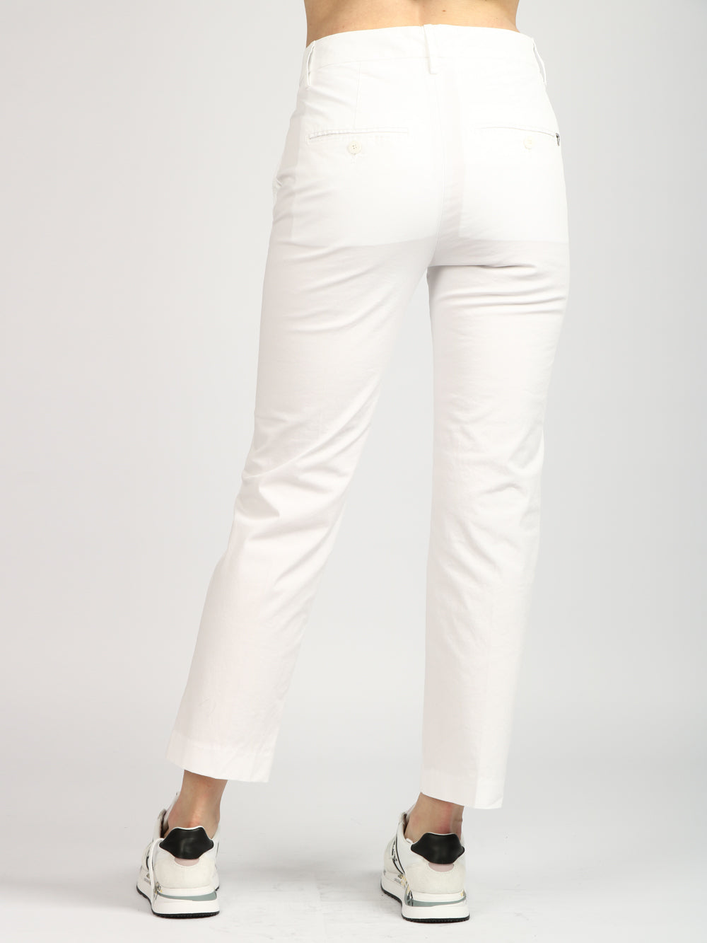 Pantalone Nima in Gabardina Bianco con Bottoni Gioiello