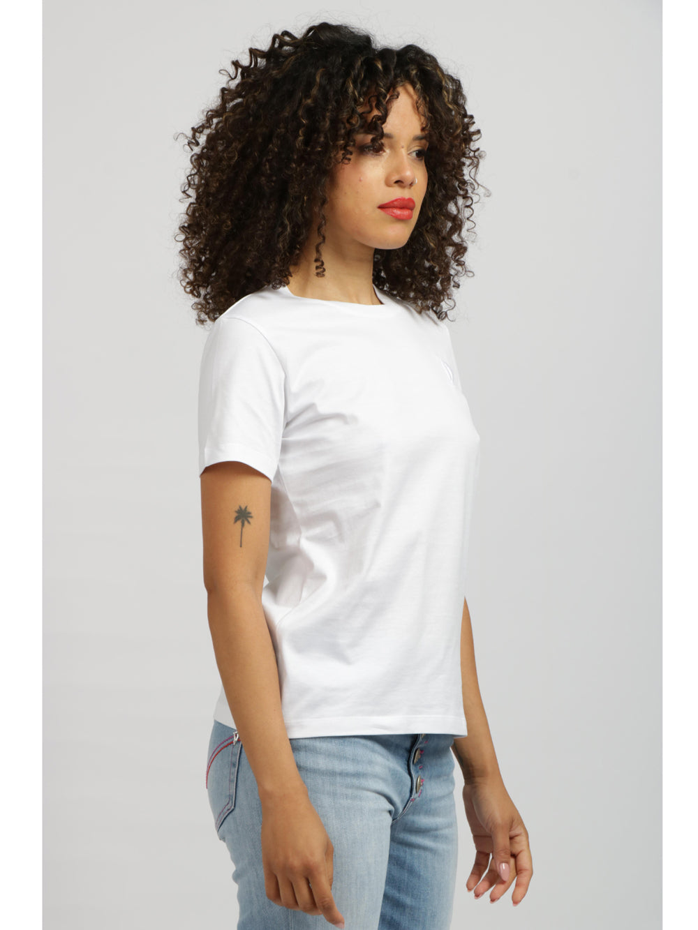 DONDUP T-Shirt Girocollo in Cotone Bianca con Logo Bianco Bianco