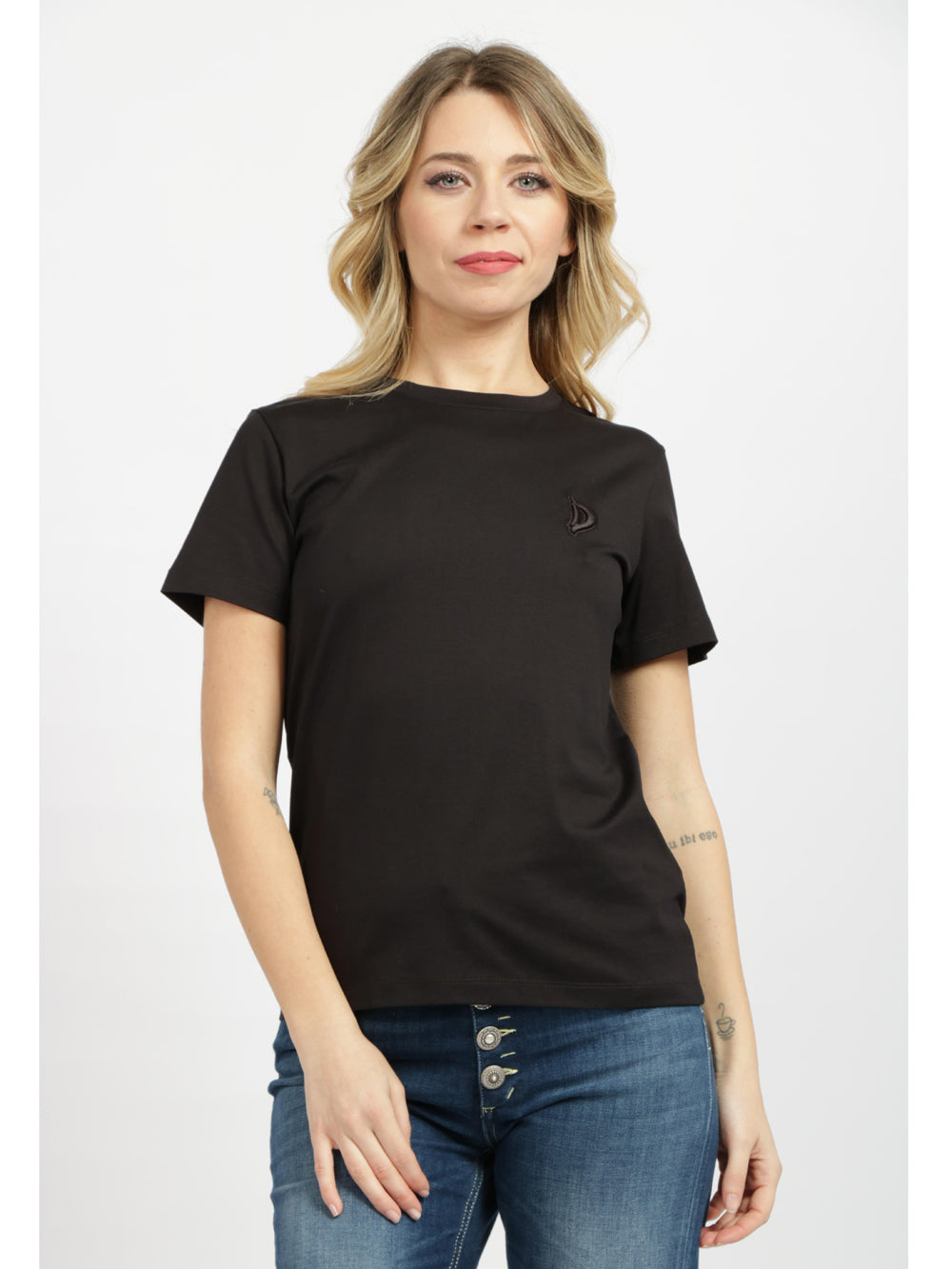 DONDUP T-Shirt Girocollo in Cotone Nera con Logo Nero Nero