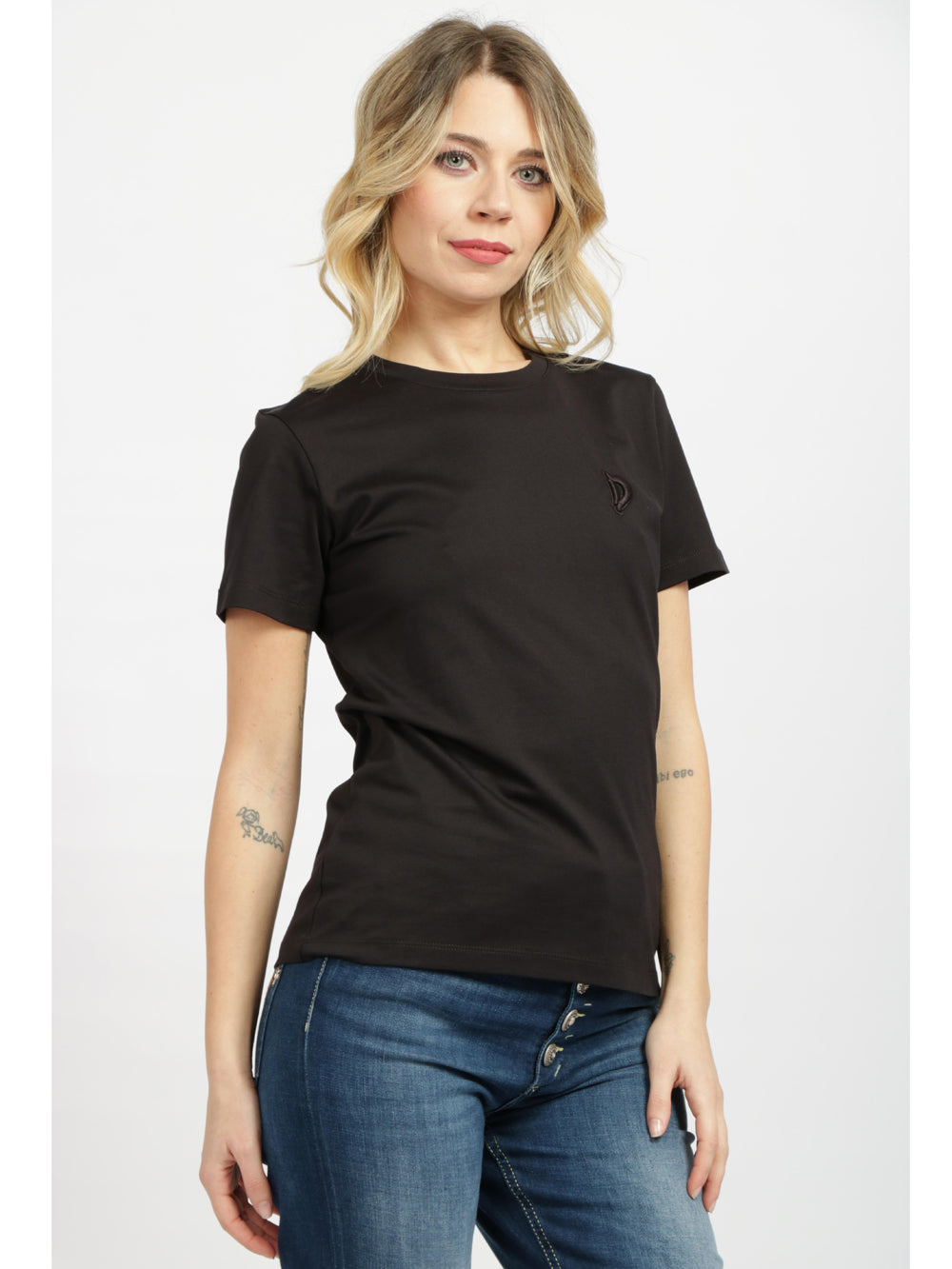 DONDUP T-Shirt Girocollo in Cotone Nera con Logo Nero Nero