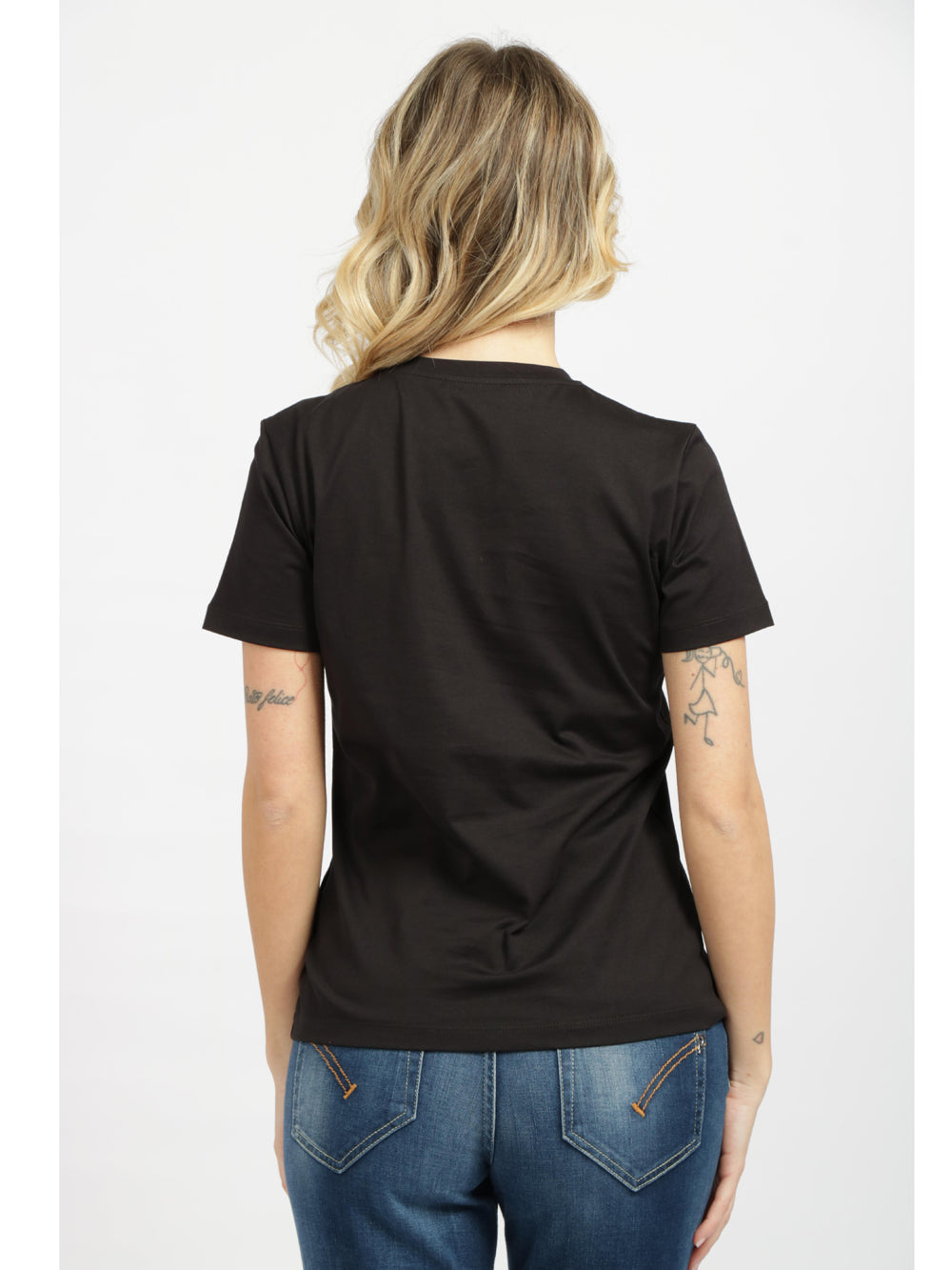 DONDUP T-Shirt Girocollo in Cotone Nera con Logo Nero Nero