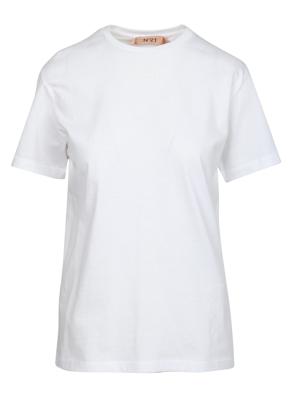 N°21 T-Shirt Girocollo in Cotone Bianca con Scritta Nera Bianco