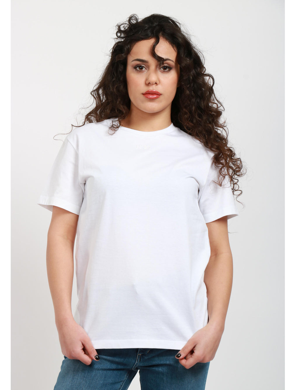 N°21 T-Shirt Girocollo in Cotone Bianca con Scritta Nera Bianco