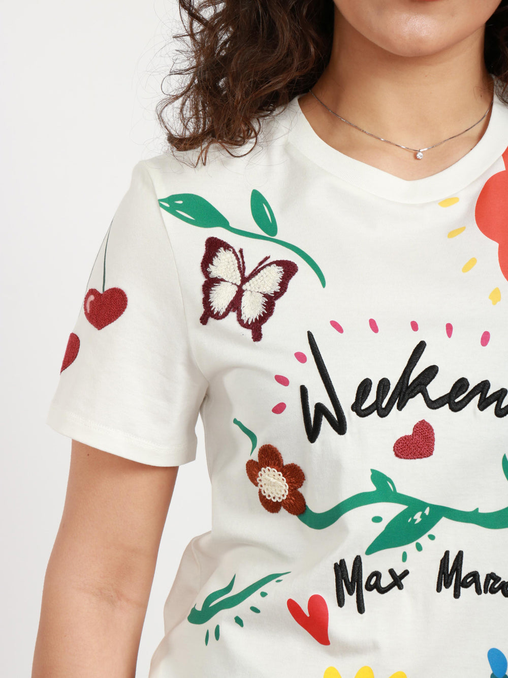 WEEKEND MAX MARA T-Shirt Cinema Girocollo Bianca con Stampa Multicolor Bianco+Color